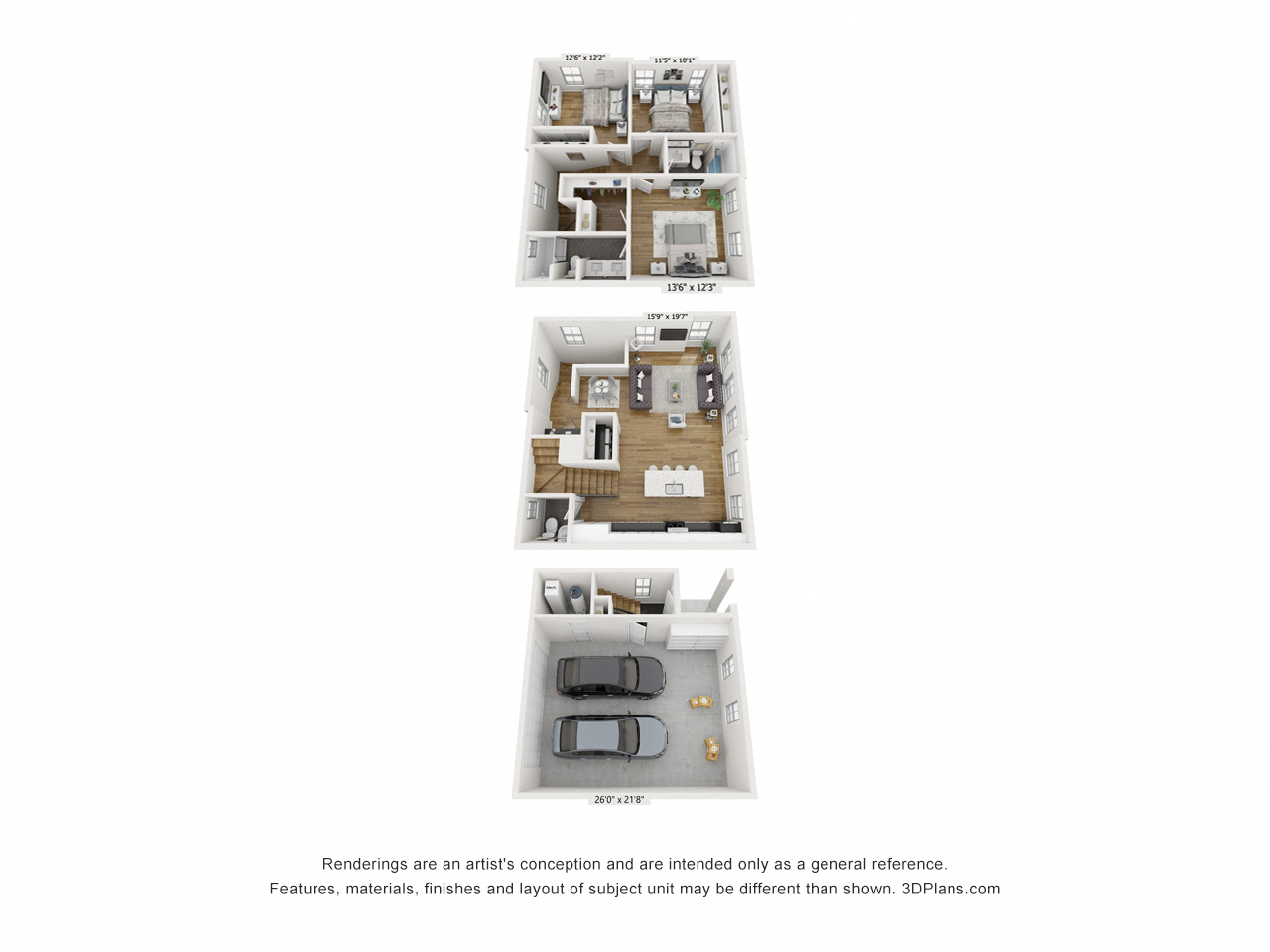 Floor plan for 3 beds, 2.5 baths, 2090 sqft